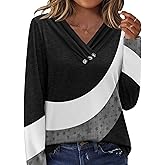 HOTOUCH Womens Long Sleeve Tops Casual V Neck Shirts Loose Fit Blouses Fall Tops