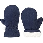 Toddler Mittens Sherpa Lined Fleece Gloves Winter Warm Easy-On Kids Winter Outdoor Mittens for Boys Girls