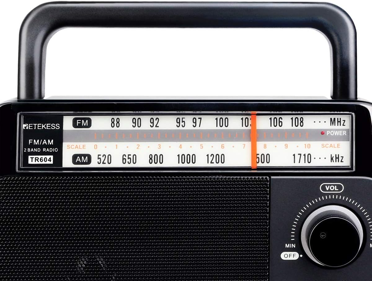 Retekess TR604 AM FM Radio Portable Transistor Analog Radio with 3.5mm Earphone Jack Battery Operated by 3 D Cell Batteries or AC Power(Black): Home Audio & Theater