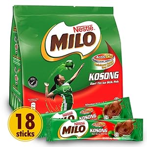 NESTLÉ MILO Chocolate Powder - Instant Malt Chocolate Milk Powdered Drink, ORIGINAL - On The Go Fortified Powder Energy Drink - Less Sweet than Milo 3 in 1 - Imported from Malaysia, 18 Sticks