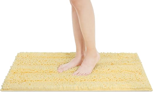 Amazon Com Aomeijia Bathroom Rugs Non Slip Chenille Bath Mat Super Soft Shaggy Water Absorption Bath Rug Machine Washable 20 32 Stripe Yellow Kitchen Dining