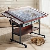Rotating Puzzle Table with Drawers - 1500 Pieces Jigsaw Puzzle Board for Adult, Adjustable Height &amp; Tilt Angle Wooden Jigsaw Table with Cover