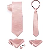 DiBanGu 2PCS Set for Father and Son Tie Silk Mens and Boys Adjustable Necktie & Pocket Square Cufflinks Kids Pre-tied Necktie