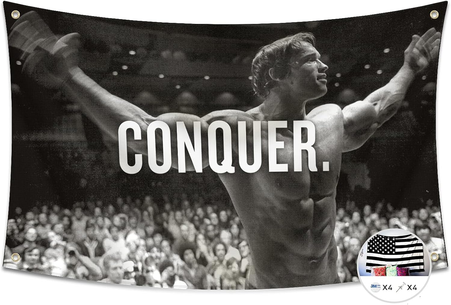 Tapestries - Probsin Conquer Flag 3x5 Ft Gym Motivation Funny Fitness Poster Cool Man Cave Wall Decor for College Dorm Room Decoration,Bedroom,Outdoor,Parties,Gift,Indoor,Ceiling,Garage