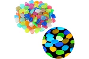 Japard Glow in The Dark Rocks Stones 100 Pcs, Luminous Glowing Pebbles Light or Solar Charged, Indoor, Outdoor, Garden, Aquarium, Fish Tank, Planter (Rainbow / 100)