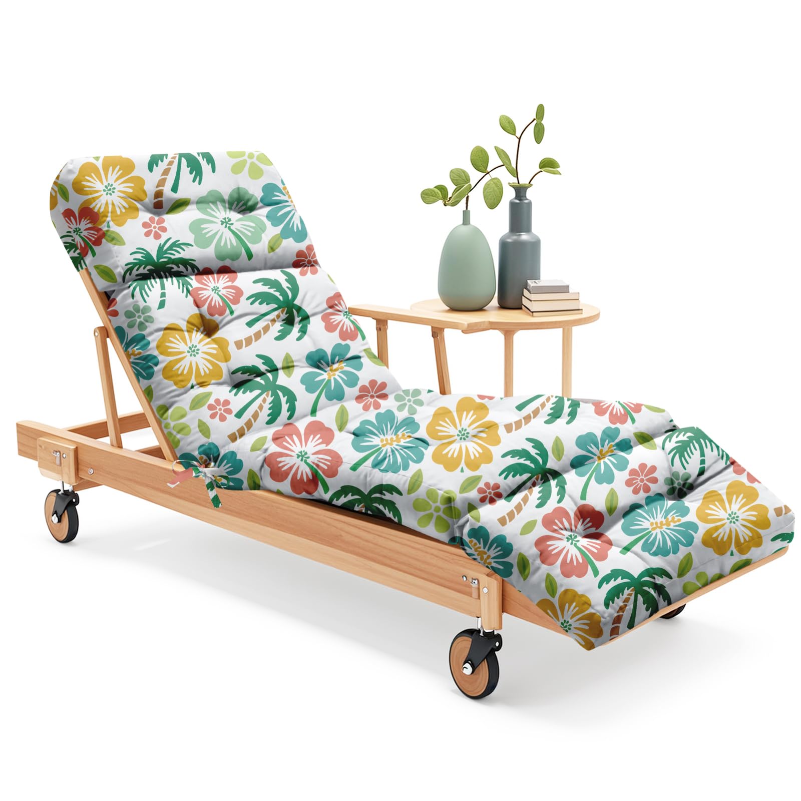 Photo 1 of Uthem Outdoor Chaise Lounge Chair Cushion 75.1 x 22.8 x 4.7 Inches 100% Waterproof Replacement Cotton Patio Pool Lounge Chair Cushion for Outdoor Furniture with Ties, Green Coconut Tree