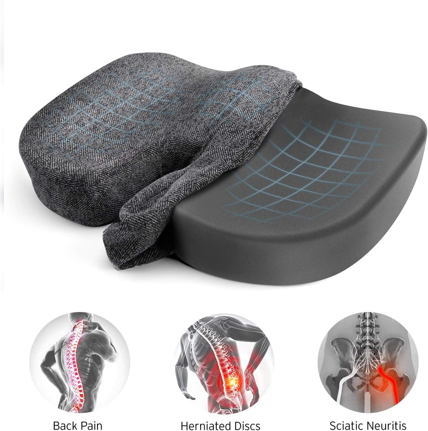 Etekcity Seat Cushion for Office Chair Cushion 100% Memory Foam Non-Slip Coccyx Orthopedic for Tailbone & Sciatica & Back Pain Relief Bamboo Charcoal Breathable Fadeless Cushion Cover: Home & Kitchen