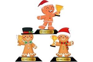 LOTADILO 3 Pcs Christmas Contest Trophy Set Wooden Gingerbread Man Contest Trophy Funny Trophies Gingerbread Man Cookie Santa Snowman Funny Party Prizes for Adults Xmas Decorations