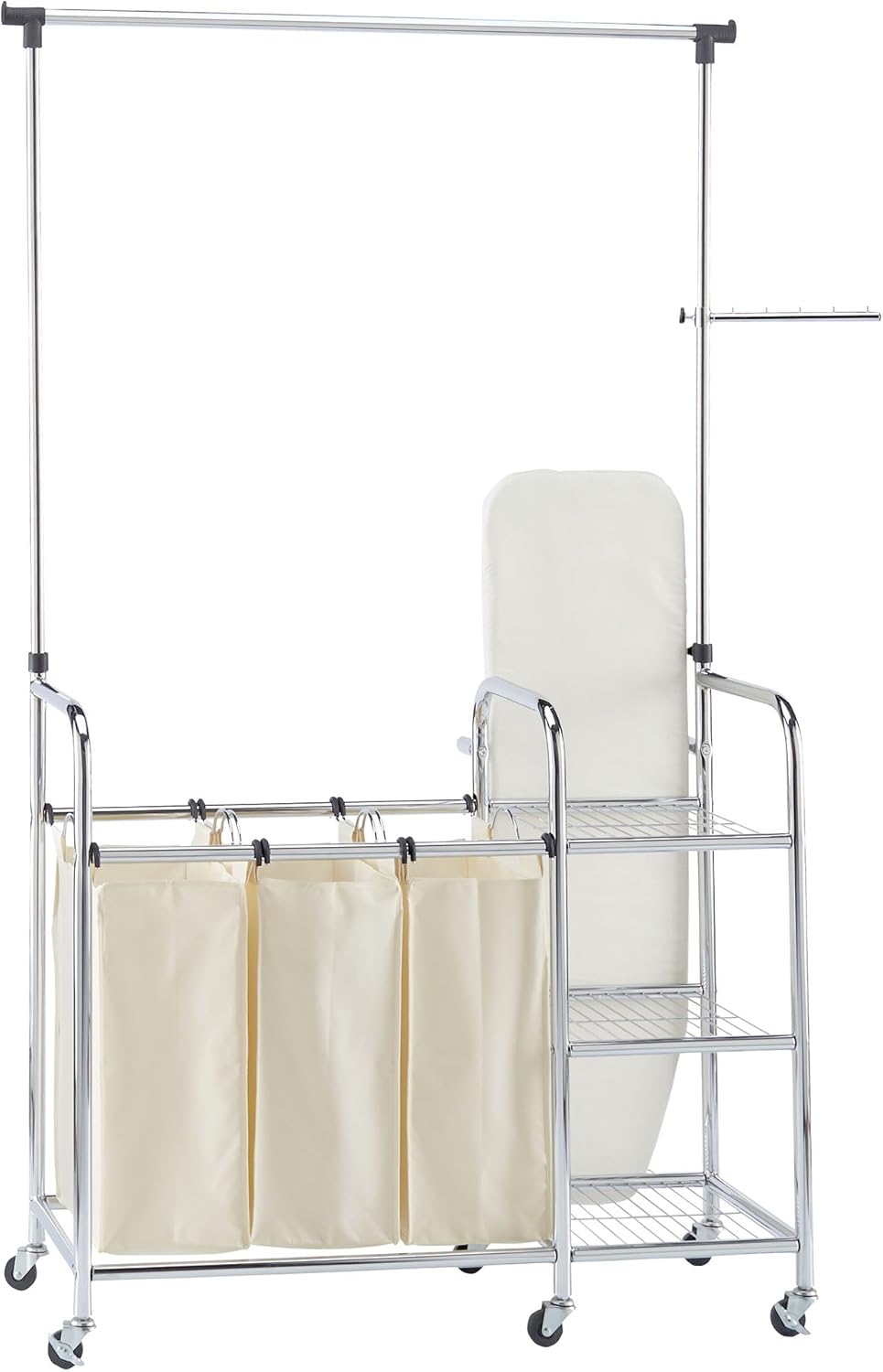Household Essentials Laundry Station Sorter with Ironing Board, Chrome