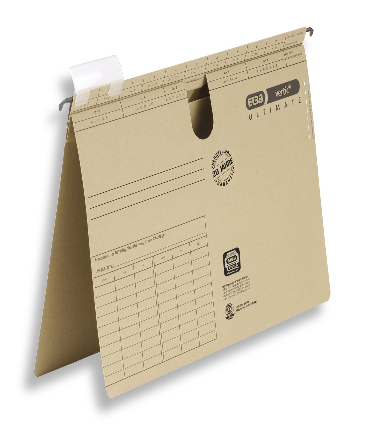 Elba Vertic Ultimate 85421 Suspension Files Official Filing with Pocket on Reverse and Thumb Slot Pack of 50 Natural Brown