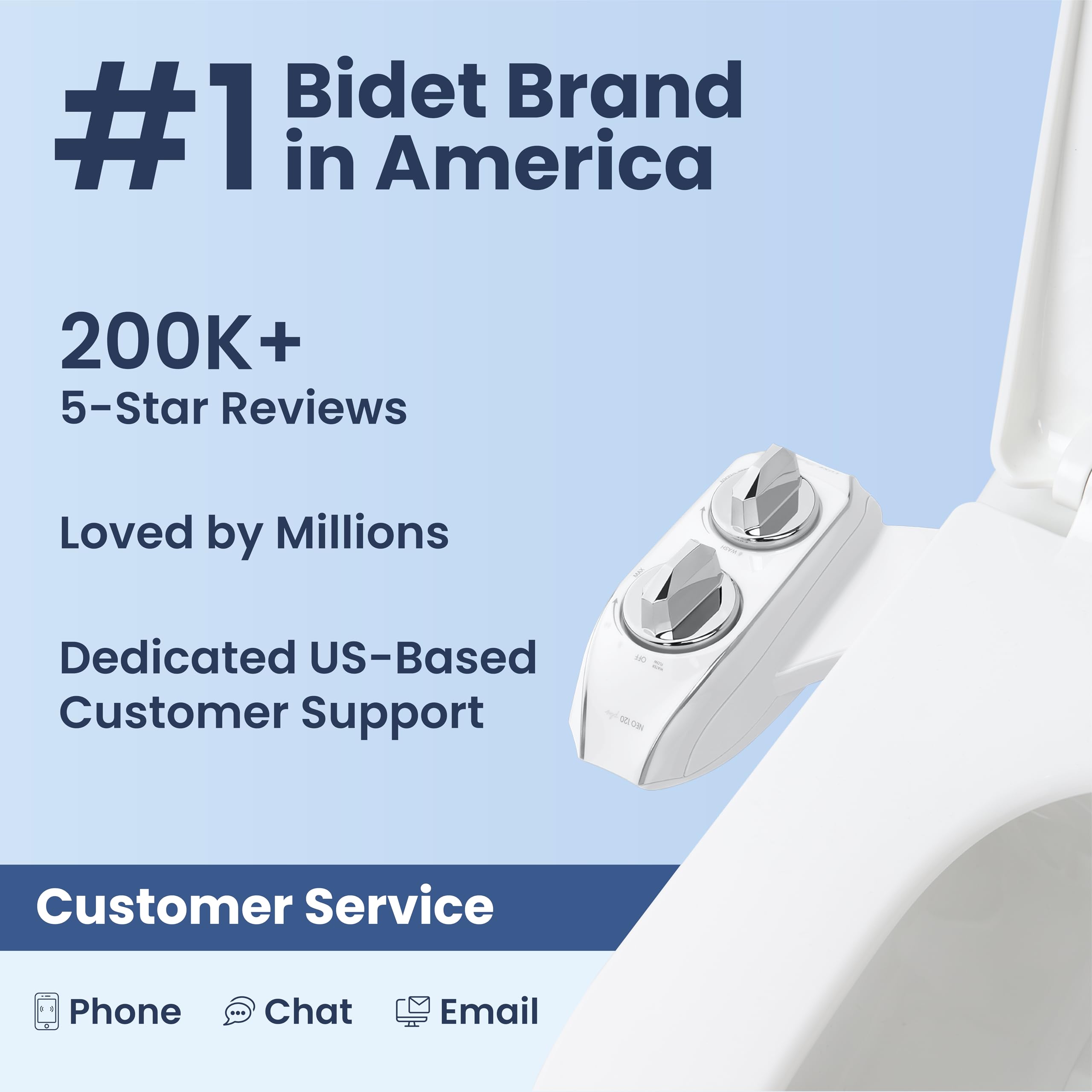 LUXE Bidet NEO 185 Plus - Dual Nozzle, Non-Electric Bidet Attachment for Toilet Seat, Patented Slide-In Install, 360° Self-Clean, EZ-Lift to Clean, Feminine & Rear Wash (White)