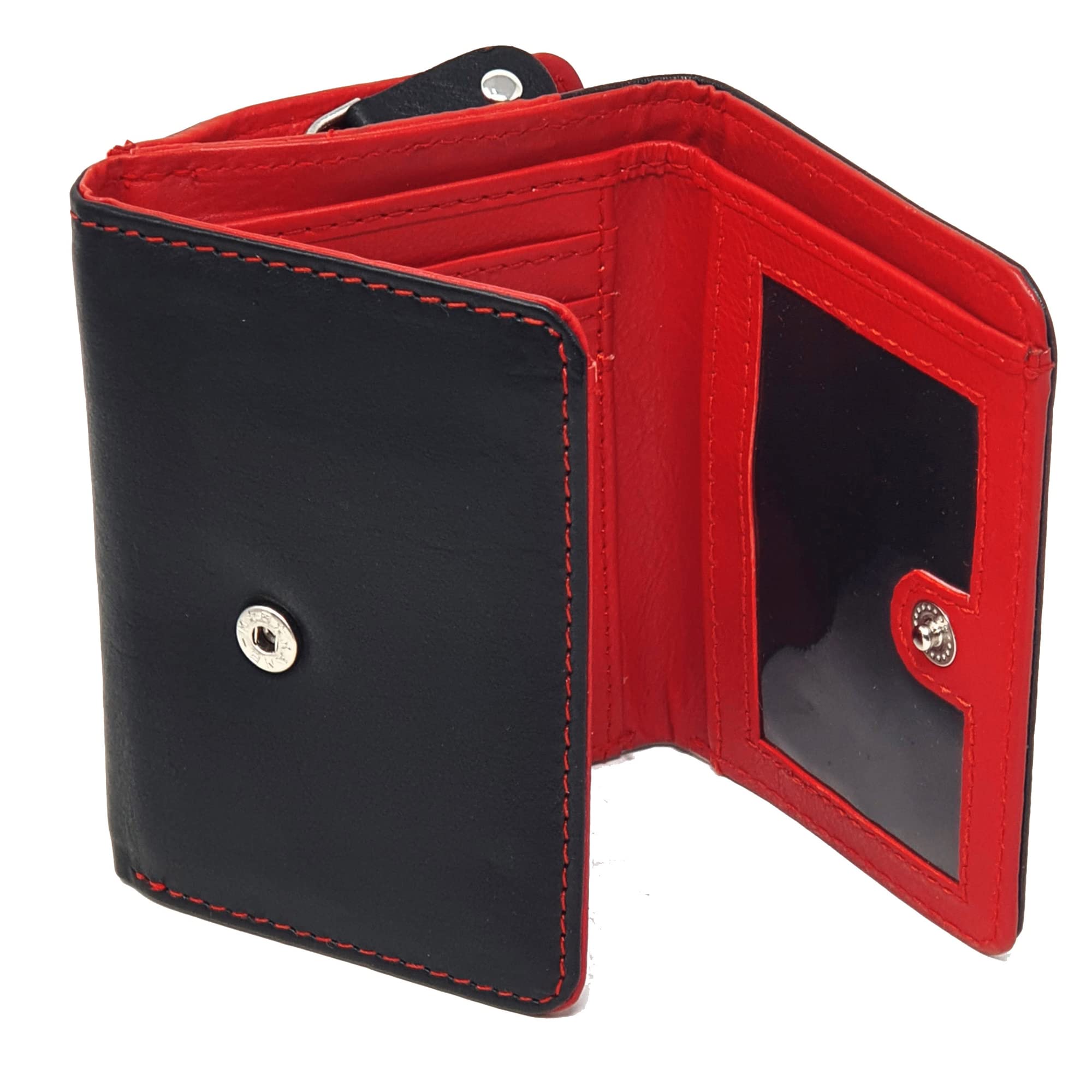 STARHIDE Ladies Small Purse, Women RFID Blocking Compact Genuine Leather Wallet with Zip Around Coin Pocket, Gift Boxed 5555 (Black/Red) — image 1