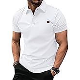 GEEK LIGHTING Mens Waffle Texture Polo Shirts Short Sleeve Casual T-Shirts Moisture Wicking Collared Golf Shirt with Pocket