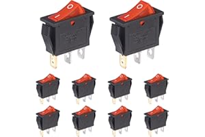 VEXUNGA 10pcs Lighted KCD3 Rocker Switch On Off 3 Pin 2 Position Red Light Boat Rocker Switches 20A 15A 125V 250V AC SPST Squ
