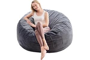 ILPEOD Bean Bag Chair for Adults - BeanBag Chairs with Soft Cover - Furniture Round Fluffy Couch Sofa for Living Room Lounge Bedroom College Dorm - Gifts for Gaming Reading Relaxing, 4 Feet, Charcoal