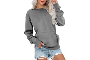 chaktkglok Crew Neck Sweatshirts for Women Casual Basic Pullover Long Sleeve Solid Color Fall Tops Outfits with Pockets 2023