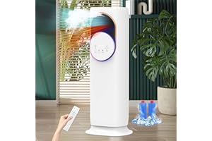 Cobuy 4 IN1 Evaporative Air Cooler, Swamp Cooler with 4L Water Tank, Tower Fan with Humidification, Fan and Heater Combo, 120°Oscillating, Remote, 12H Timer, 2 Ice Packs (Panel-Round)
