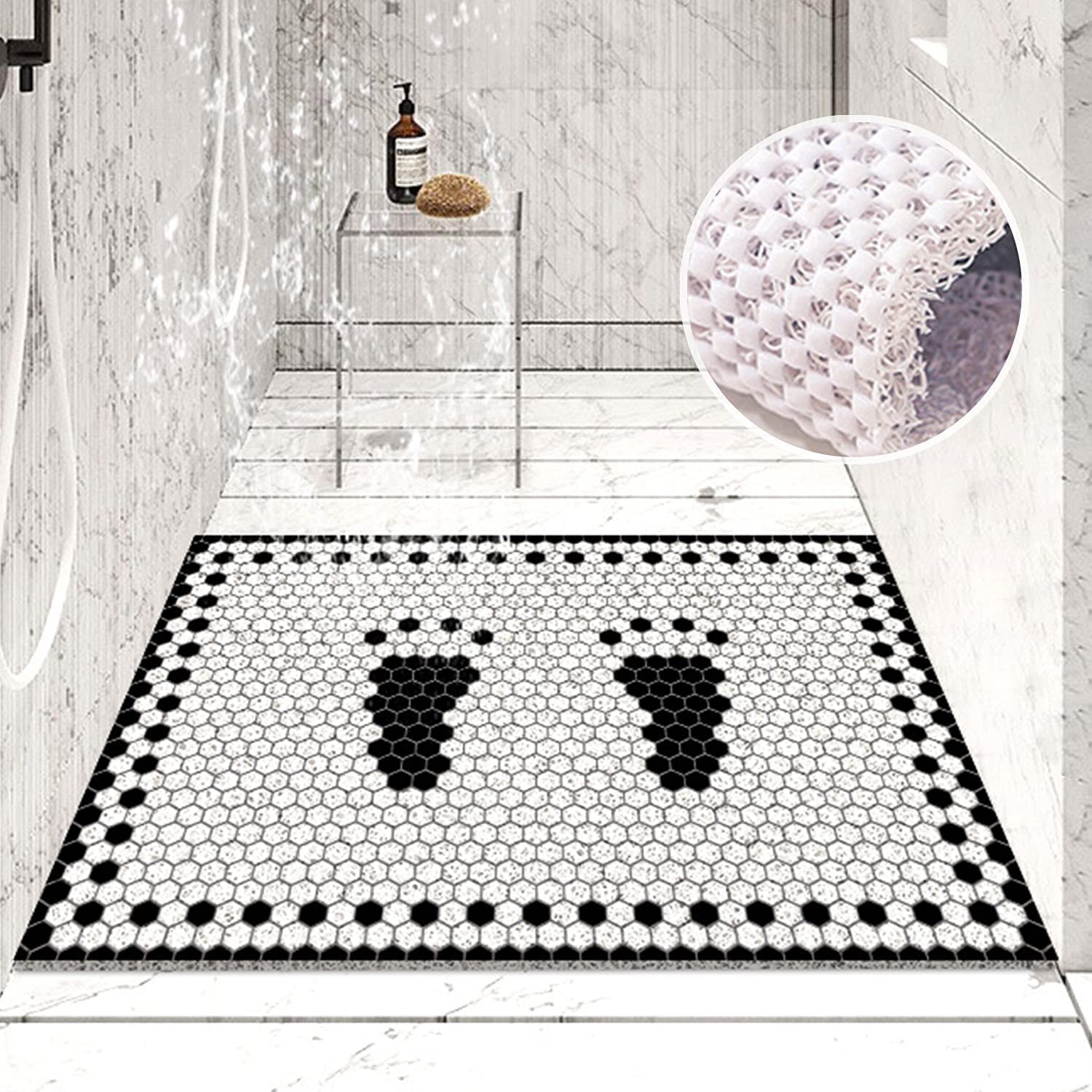 Lurowo Shower Mat for Inside Shower, Bath Mats Non Slip Anti Mould with Drain, Loofah Wet Room Shower Mat with Foot Massage, 60 * 40cm