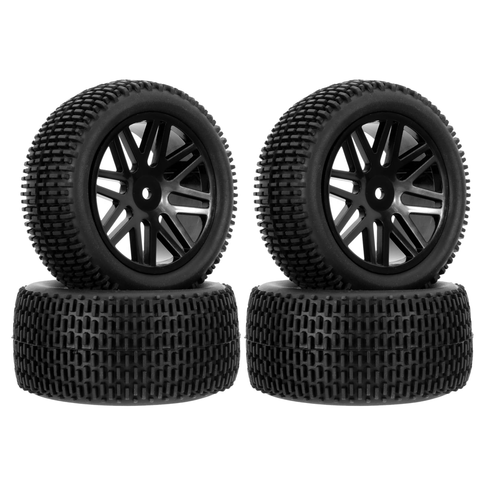 Pxyelec RC 1:10 Off-Road Car Buggy Rubber Tyre Tire Wheel Rim HEX 12 mm Black with Foam Inserts Pack of 4