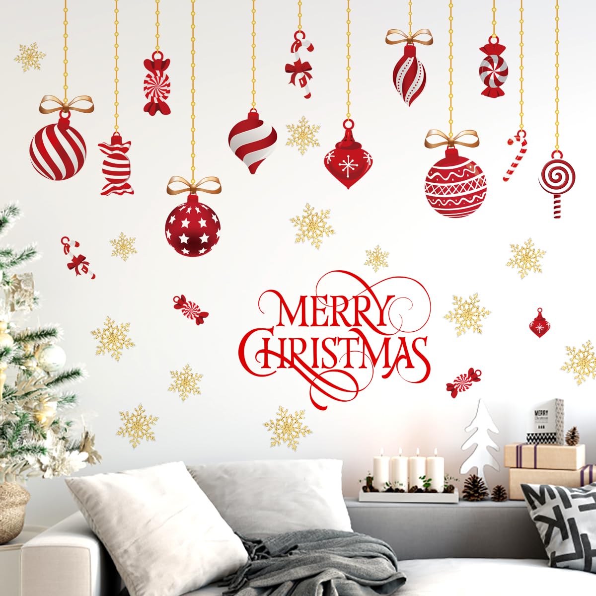 Photo 1 of 2 Sheets Christmas Wall Decals Christmas Light Bulb Wall Stickers Xmas Ball Foil Swirls Hanging Ceiling Decoration for Indoor Xmas Party Decoration Accessories