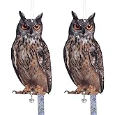 2Pack Plastic Owls Reflective Flat Owl Scarer Devices Reflective Owl Hanging Decoration Dual-Side Printed Raster Fake Eagle for Garden Patio Windows Farm, Not 3D
