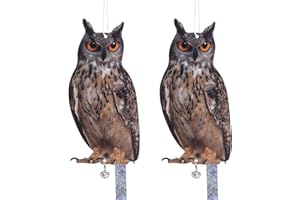 OFFICREATIVE 2Pack Plastic Owls Reflective Owl Scarer Devices Reflective Owl Hanging Decoration Dual-Side Printed Raster Fake Eagle for Garden Patio Windows Farm