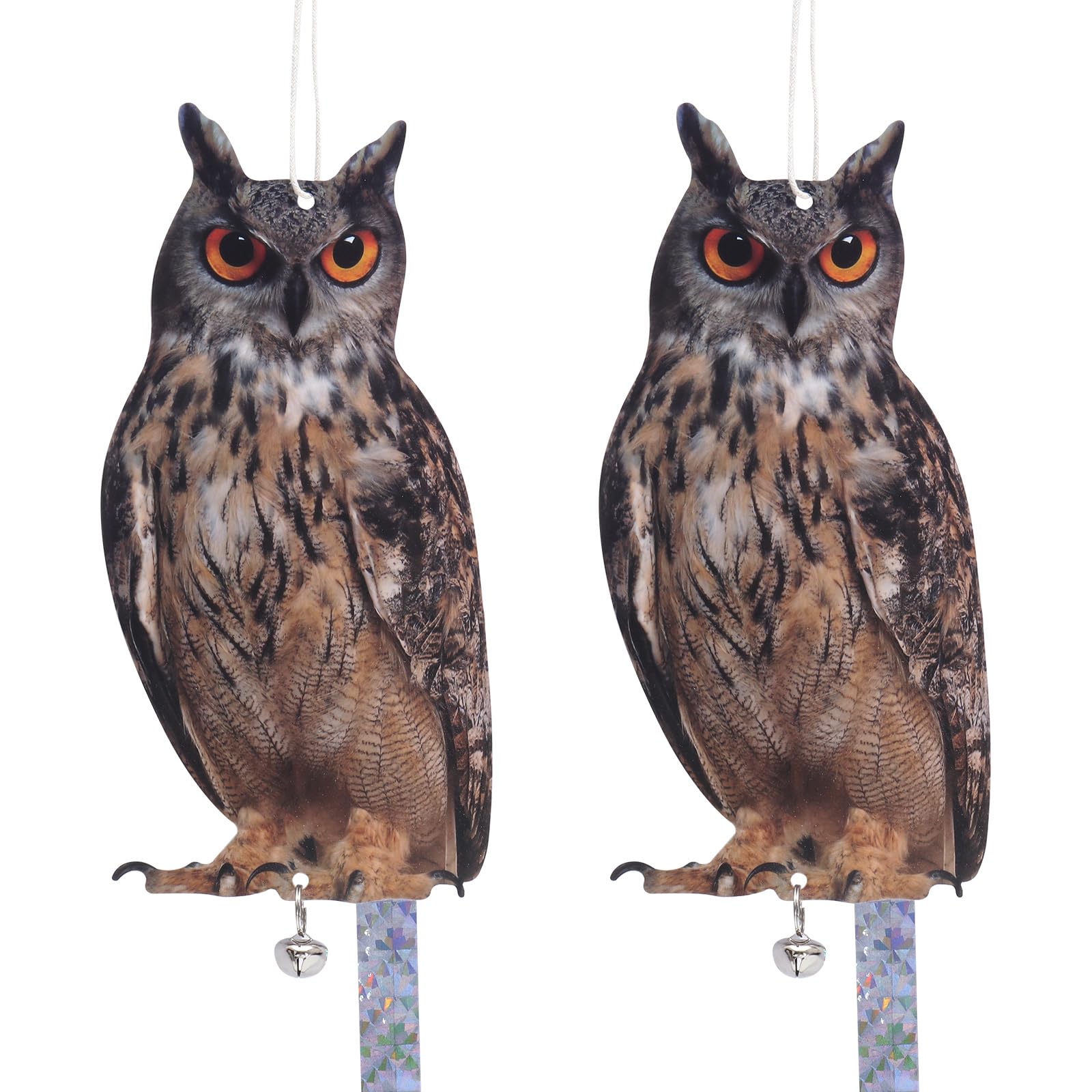 Kungfu Mall Owl to Keep Birds Away, 2PCS Reflective Bird Scarer Devices Reflective Owl Hanging Decoration Dual-Side Printed Raster Fake Eagle for Garden Patio Windows Farm