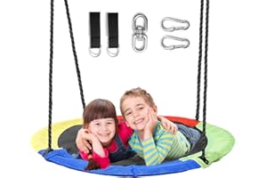 Hishine 43" Saucer Tree Swing for Kids Waterproof Flying 360° Rotate Swing with Swivel, Hanging Straps, Adjustable Ropes, Round Mat Spinner Swing for Tree Swing Set (4 Colors Swing)