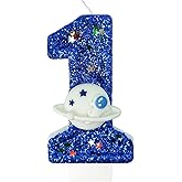 HXOUSE Spaceship Number 1 Birthday Candles - Outer Space Universe Birthday Candles for Cake, 1 Candle Topper for Anniversary Celebrations, Astronaut Rocket Party Decorations for Boys
