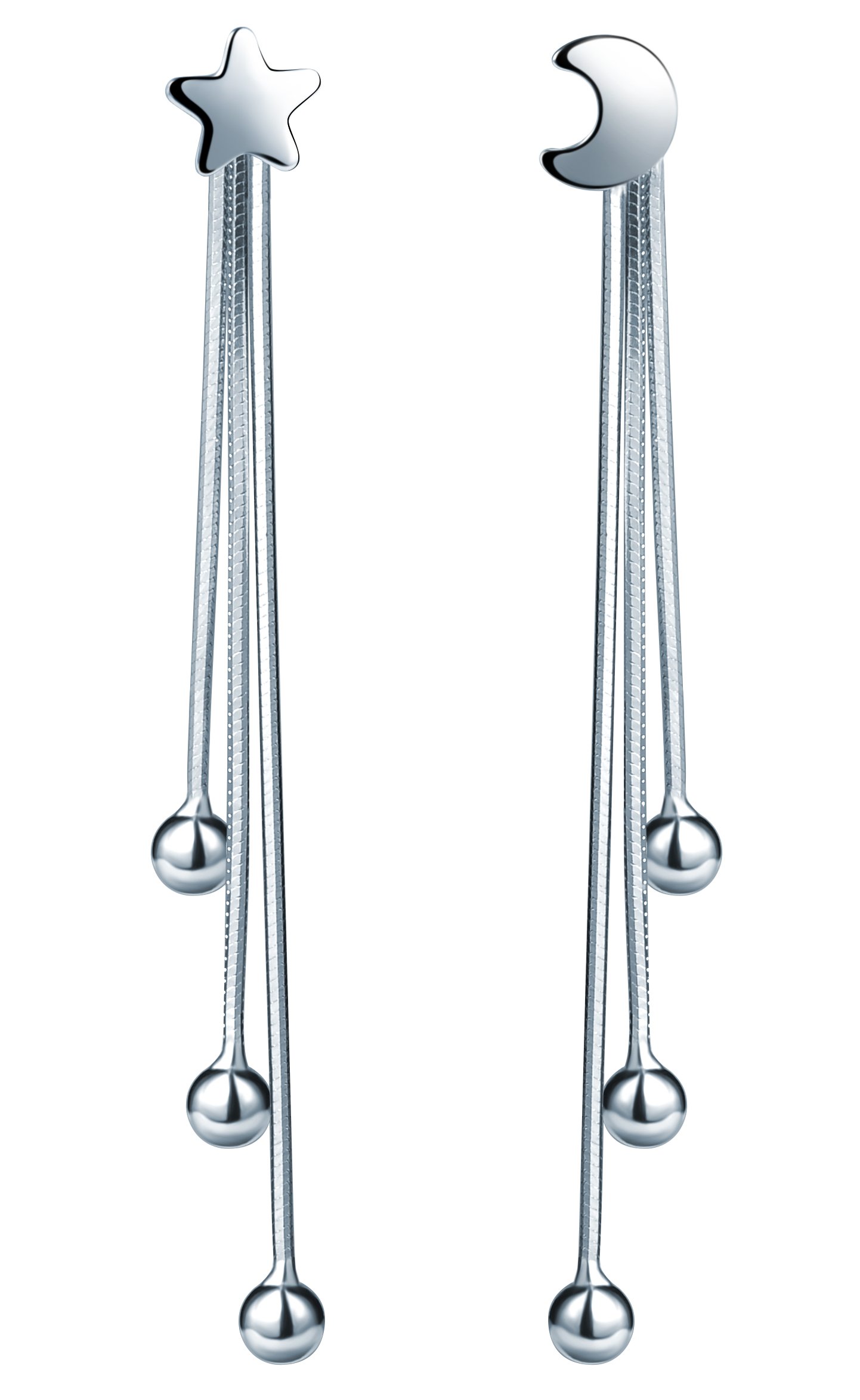 Infinite U Women's 925 Sterling Silver Moon and Star Stud Beads Tassels Drop Ear Jackets Earrings