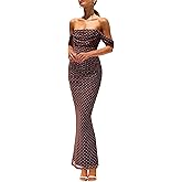 PRETTYGARDEN Cocktail Dresses for Women 2026 Summer Floral Off Shoulder Ruched Mesh Elegant Wedding Guest Maxi Dress