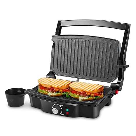 Panini Maker Isiler 4 Slice Panini Press Grill Sandwich Maker With 2 Removable Drip Cups Non Stick Coated Plates Opens 180 Degrees For Panini
