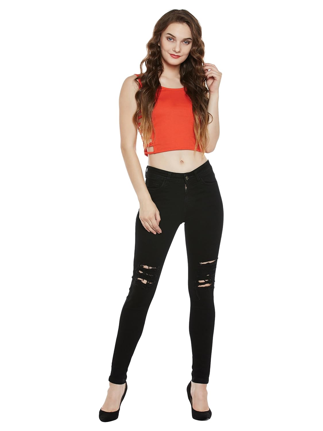 miss chase women's black slim fit ripped jeans