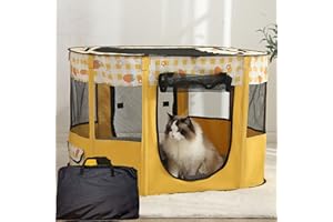 VARMTOR Puppy Playpen, Portable Dog Play Pen, Sturdy Cat Playpen, Foldable pop up pet Tent, Pet Playground Indoor/Outdoo (Yellow, Large)
