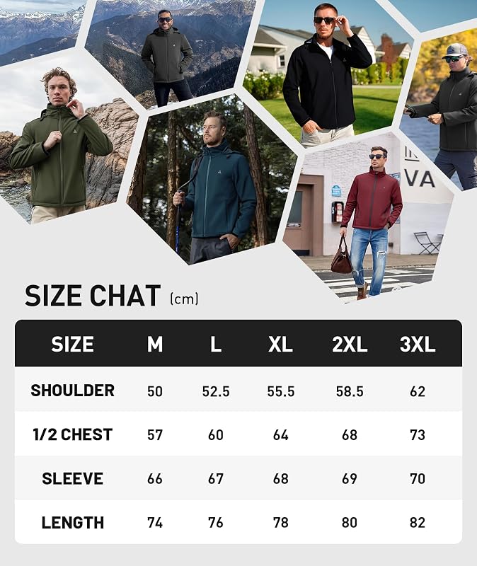 Chaqueta Hombre Softshell de Senderismo Hombre Exteriores Multifuncional Cortaviento Impermeables Invierno Chaquetas Cálida con Capucha con Bolsillos para Marcha Acampada Negro XL — foto 6 de 6