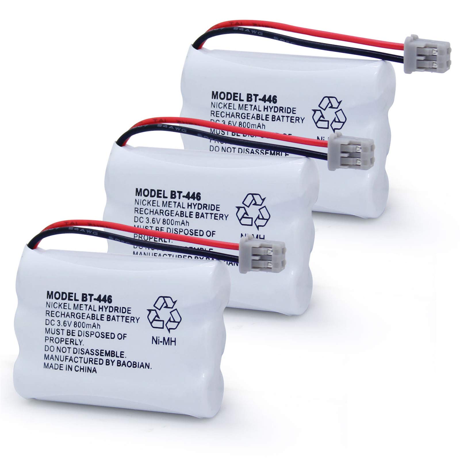 BAOBIAN BT-446 BT446 BT-504 BT-1004 BT-1005 Cordless Phone Battery Compatible with Uniden UIP1868 TRU8885 TRU885-2 TRU8888 BBTY0503001 GE-TL26402 CPH-488B Handset Phone 3.6V 800mAh Ni-MH (3 Pack)