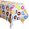 BeYumi 4Pack Donut Party Tablecloth, Rectangular Table Cover for Dining Room Kitchen Decor, Disposable Plastic Picnic TableCover for Kids Birthday, Donut Theme Party Decoration Supplies, 42.5’’ x 71’’