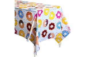 BeYumi 4Pack Donut Party Tablecloth, Rectangular Table Cover for Dining Room Kitchen Decor, Disposable Plastic Picnic TableCover for Kids Birthday, Donut Theme Party Decoration Supplies, 42.5’’ x 71’’