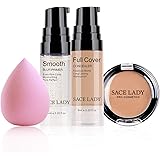 Waterproof Full Coverage Concealer With Primer Sponge Set, Smooth Matte Flawless Creamy Liquid Foundation Corrector Makeup Ki