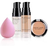 Waterproof Full Coverage Concealer With Primer Sponge Set, Smooth Matte Flawless Creamy Liquid Foundation Corrector Makeup Kit for Face Eye Dark Circles Spot Acne Scar Cover (0.2Fl, Light Natural)
