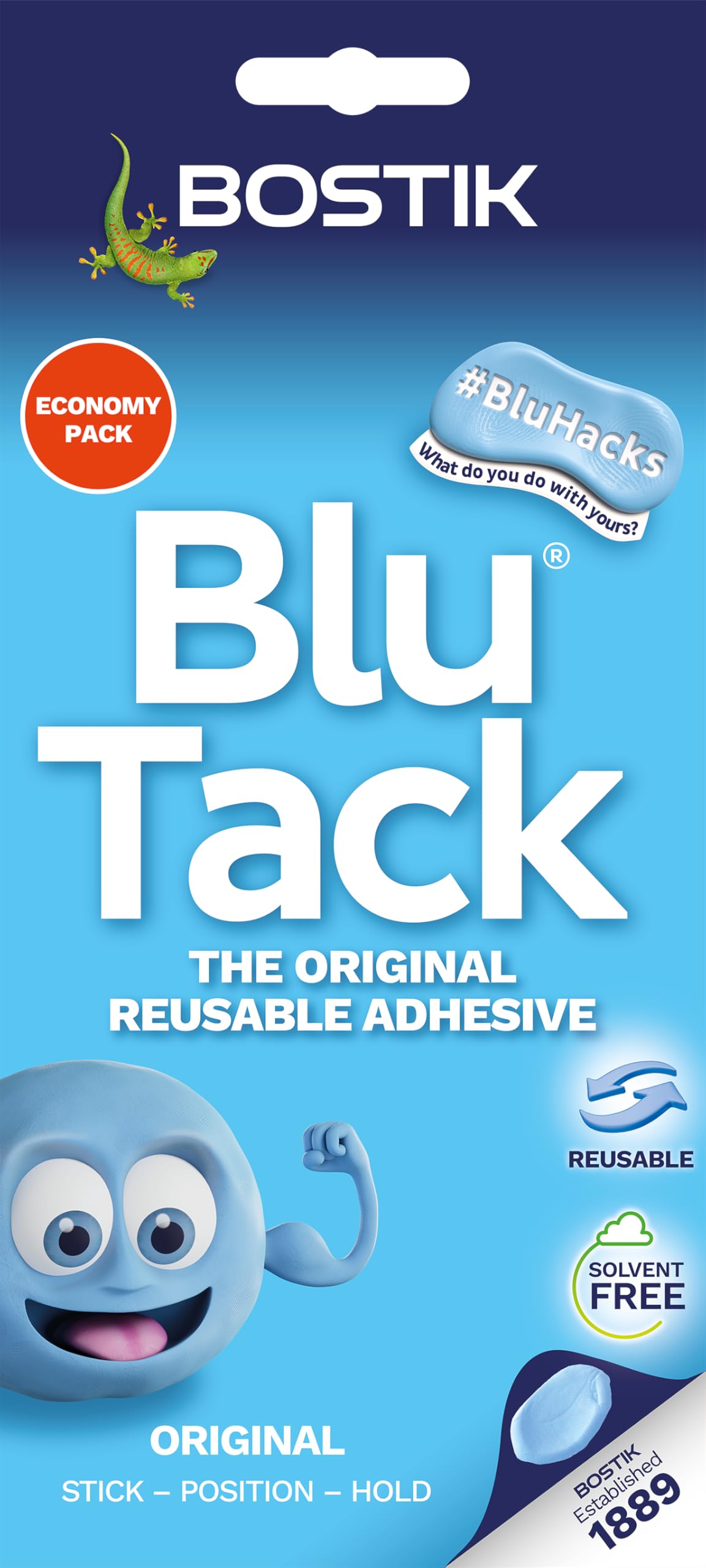 Bostik Blu Tack Blue - Economy Size - Multipurpose Reusable Adhesive - Safe & Easy to Use - Non-Toxic