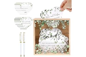 53 Pcs Wedding Card Boxes for Reception Greenery Holder Box 50 Advice and Wishes Card 2 Ballpoint Pens Wedding Wishes Set for