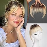 HAIRCUBE Bangs Hair Clip in Bangs 100% Real Human Hair Bangs Clip in Hair Extensions Fake Bangs Air Bangs Hairpieces for woman with Temples 3 Secure Clips in Full Fringe (Ombre Light Blonde)