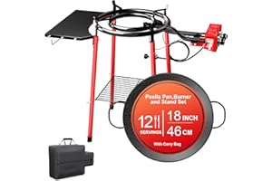 GRILL FORCE 18 Inch Paella Pan and Burner Set With Stand, Paellera, Kit With Carry Bag, Built-In Ignitor Regulator Hose - 12 