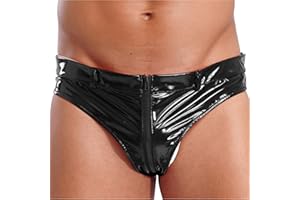 Yeahdor Mens Shiny Metallic Zipper Bulge Pouch Briefs Knickers Panties Underwear Swimsuit Bottoms