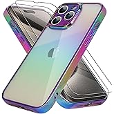 Bonoma Compatible with iPhone 15 Pro Max Case Bling Laser Florescent Iridescent Crystal Luxury Camera Protector + 2* Screen Protector Shockproof Edge Cover -Purple