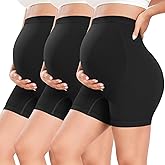 URUWASHI Ribbed Maternity Shorts Over The Belly Seamless 5" Pregnancy Workout Athletic Biker Shorts for Women