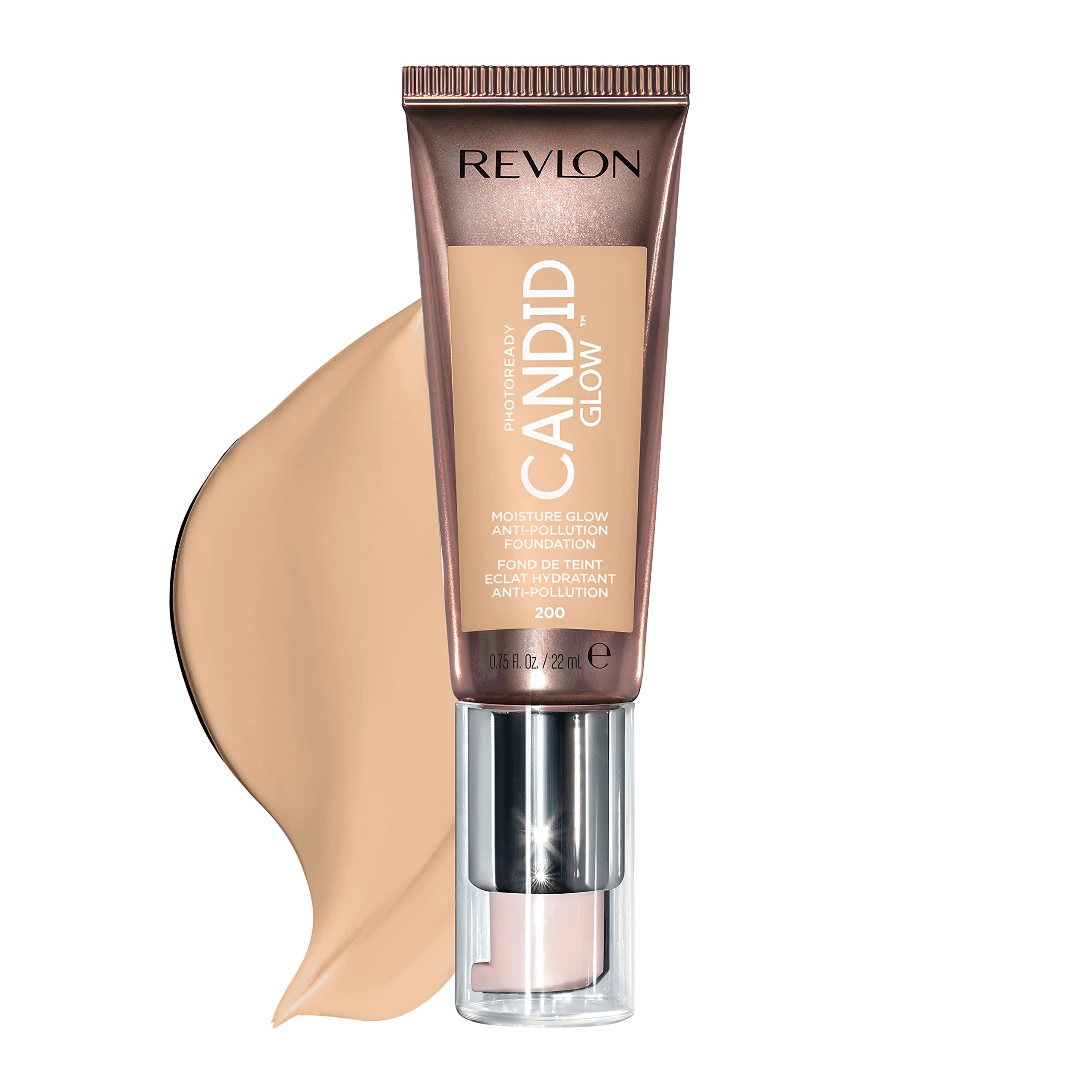 Revlon PhotoReady Candid Glow Moisture Glow Anti-Pollution Foundation, Longwear Sheer-Medium Coverage with Glow Finish, 200 Buff, 22 ml