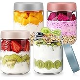 4 pack 16 oz Overnight Oats Containers with Lids and Spoons Glass Jars with Airtight Lids: Wide Mouth Mason Salad Jars, Leakproof and Reusable Glass Food Storage Container for Yogurt Snacks Spice