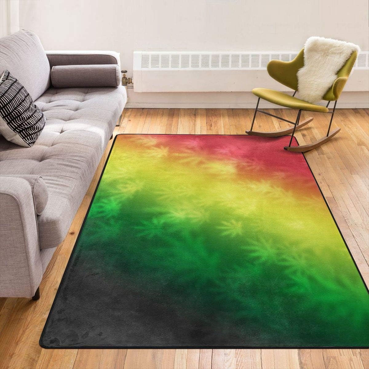 Soft Shaggy Area Rugs for Bedroom Kids Room Children Playroom Non-Slip Living Room Nursery Carpets Mat Home Decor 5' X 7' (Trippy Rasta Wee)